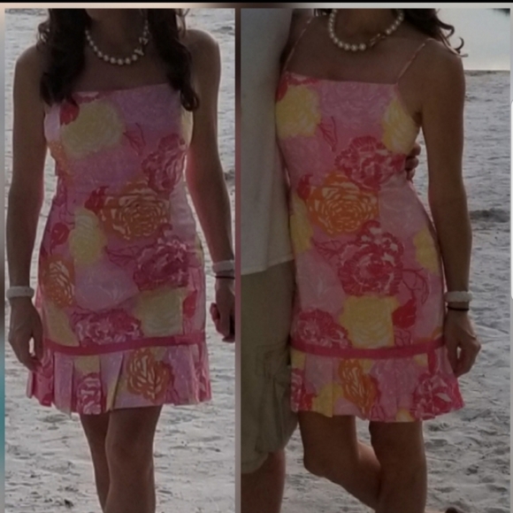 Lilly Pulitzer pink/yellow pleated bow dress 2 - Picture 2 of 10
